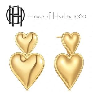 NWT ⚜️👑⚜️ HOUSE OF HARLOW 1960 14kt Gold-Plated Double Hearts Dangle Earrings
